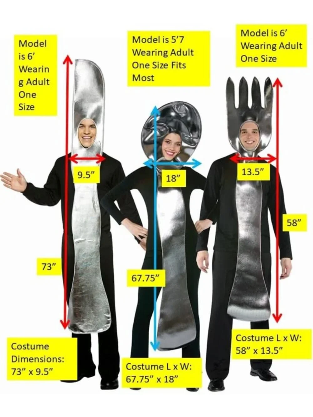 3 Pack Utensil Costume Set - Silver Knife, Fork & Spoon for Halloween Couples